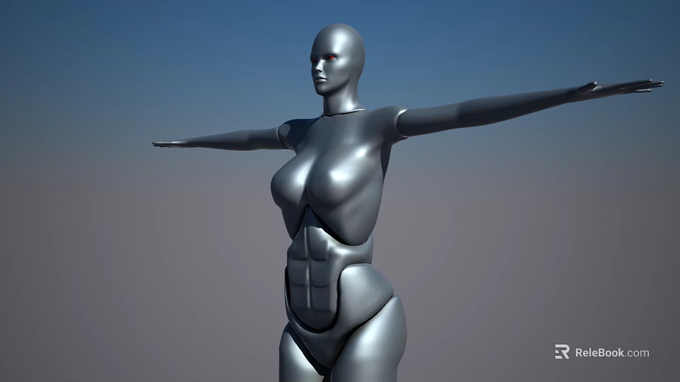 Silver Humanoid Smart Robot With Outstretched Arms And Muscular Body Design 3d model 