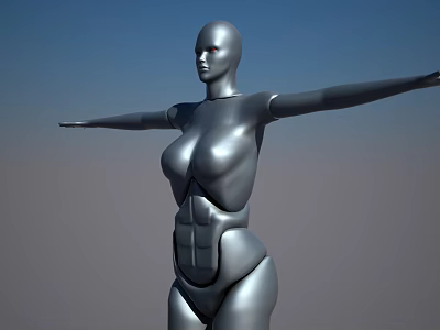 Silver Humanoid Smart Robot With Outstretched Arms And Muscular Body Design 3d model