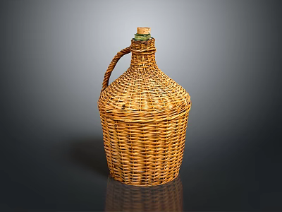Handmade Woven Wicker Bottle With Cork Stopper And Handle For Home Use 3d model