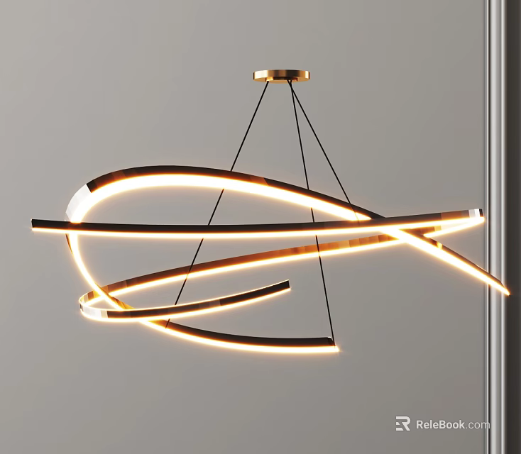 Modern Curved LED Chandelier With Intertwined Metallic Design And Hanging Structure 3d model 
