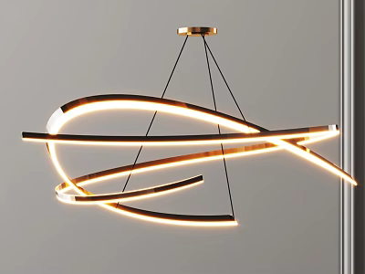 Modern Curved LED Chandelier With Intertwined Metallic Design And Hanging Structure 3d model