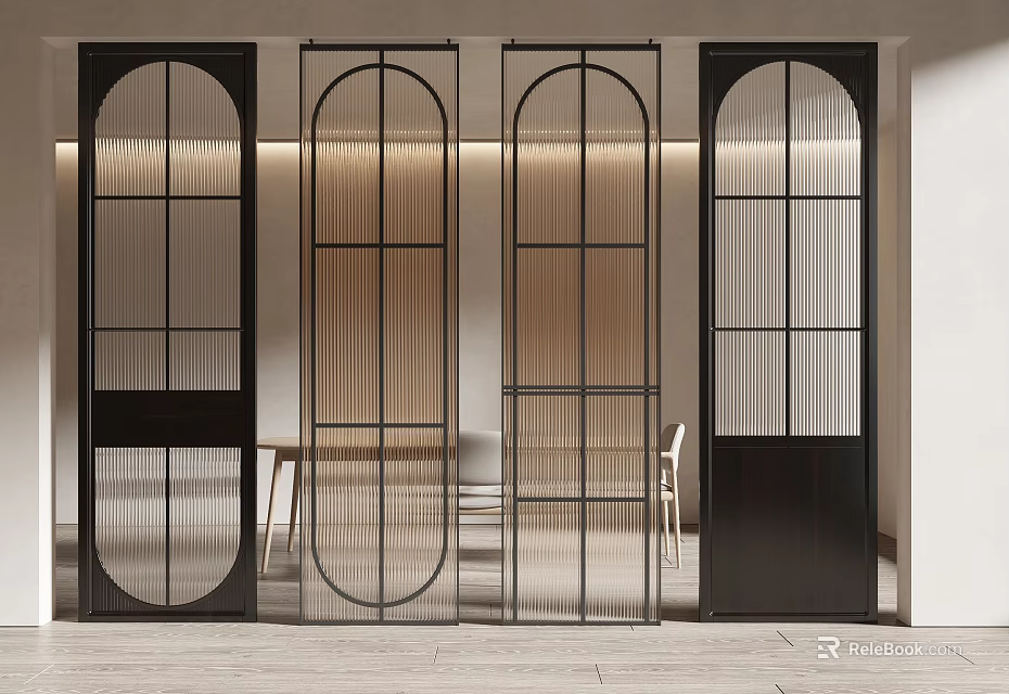Modern Arched Glass Room Dividers With Metal Frame For Interior Design 3d model 