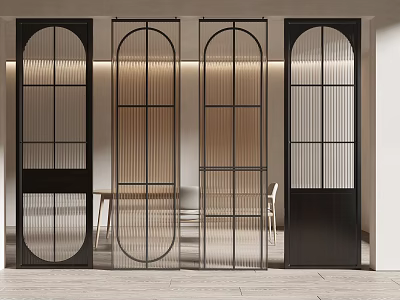 Modern Arched Glass Room Dividers With Metal Frame For Interior Design 3d model
