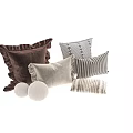 Stylish Decorative Pillows With Brown Velvet Beige Linen Ruffled Edges And Striped Patterns