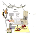 Cozy Baby Crib Room With Bunting Flags Letter A Decor Floor Lamp And Toys