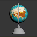 Two Globes With Black And Silver Bases Blue Ocean And Colored Continents On Gray Background