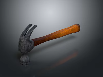 Gray Background Metal Head Hammer With Wooden Handle And Reflection 3d model