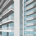 Modern High Rise Residential Buildings With Glass Curtain Walls And Landscaped Ground