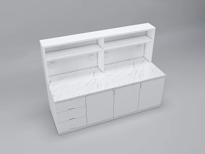 White Display Cabinet With Marble Countertop Drawers And Upper Storage Shelf 3d model