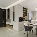 Modern Living Dining Room Interior With TV Wall Fireplace And Coffee Tables