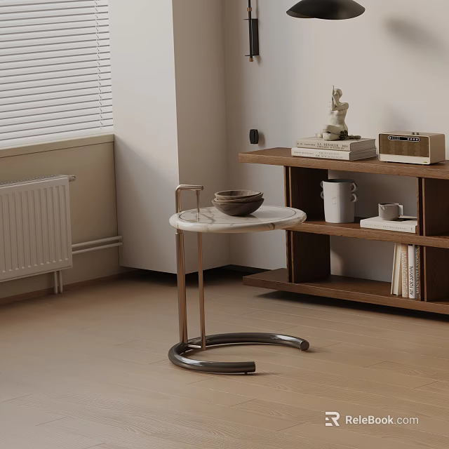 Modern Minimalist Bedside Table With Marble Top Metal Frame And Small Decorative Bowl 3d model 