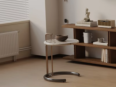 Modern Minimalist Bedside Table With Marble Top Metal Frame And Small Decorative Bowl 3d model