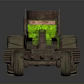 Industrial Style 3D Tractor Model With Green Brown Large Wheels And Front Blade