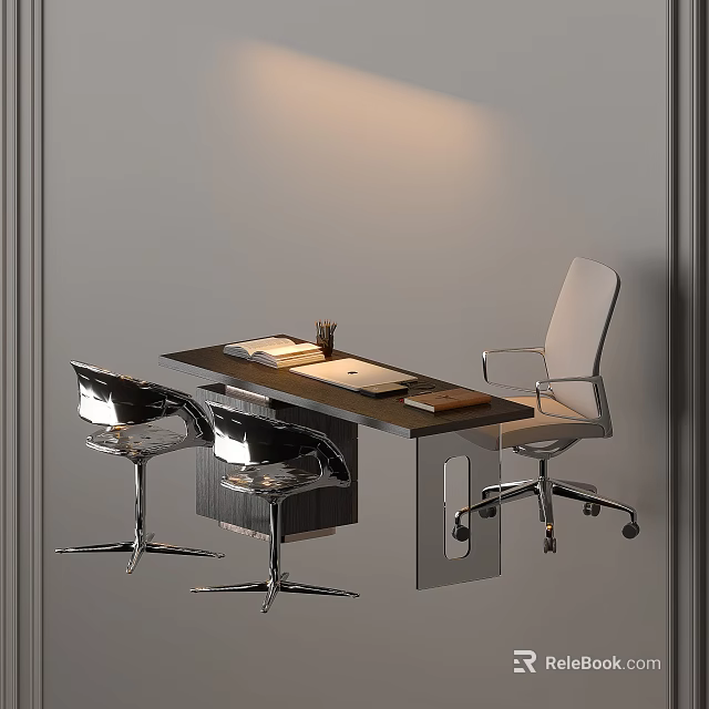 Modern Office Interior Design With Work Desk And Ergonomic Office Chair 3d model 