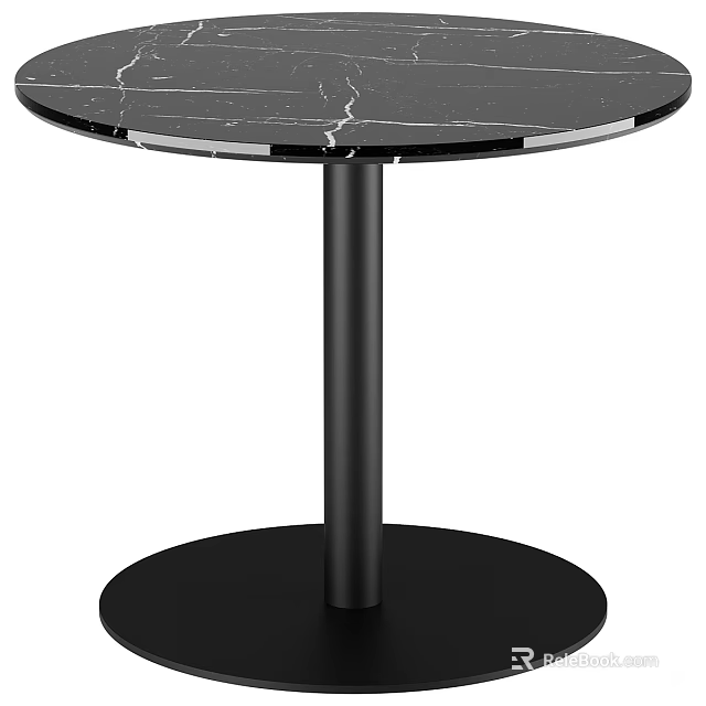 Modern Black Marble Coffee Table With Round Top And Cylindrical Black Base 3d model 