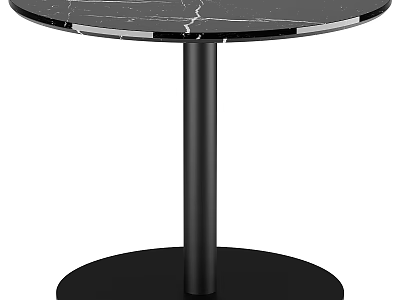 Modern Black Marble Coffee Table With Round Top And Cylindrical Black Base 3d model