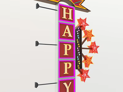 Public Facility Sign With Happy Lettering And Decorative Star Elements 3d model