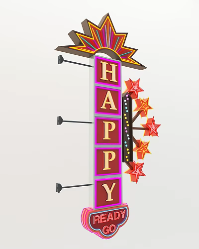 Public Facility Sign With Happy Lettering And Decorative Star Elements 3d model