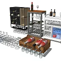Modern Wine Cabinet with Glass Doors Open Shelves Wine Bottles and Glasses Storage