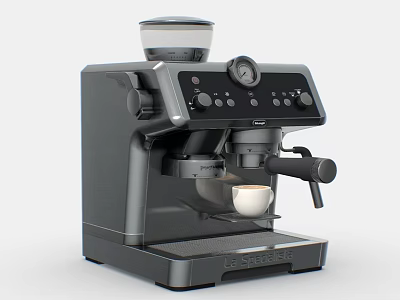 Smart Black Coffee Machine With Transparent Bean Hopper Control Panel And White Cup Brewing Coffee 3d model