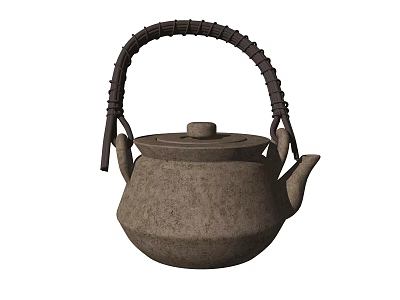 Vintage Rustic Teapot With Woven Handle And Textured Earth Tone Surface 3d model