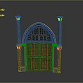 Gothic Architectural Structure With Arched Top Brown Wooden Doors Gray Columns And Golden Decorations