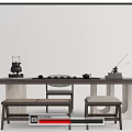 New Chinese Style Tea Table and Chair Tea Table and Chair Combination Tea Table Rattan Bench Sofa Stool Low Stool Leisure Chair Tea Set 3d model