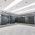 Modern Data Center with Industrial Server Racks in Glass Enclosed Technical Facility 3d model