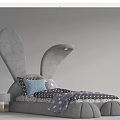 Gray Rabbit Ears Kids Bed with Blue Pillow Star Pattern Bedding and Side Tables 3d model