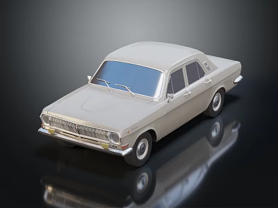 Vintage Beige Sedan Car With Retro Design Shiny Surface And Black Background 3d model
