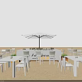 Outdoor Seaside Bar With Illuminated Counter And Umbrella Seating Area