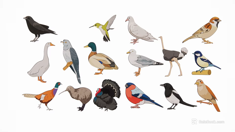Diverse Bird Silhouettes Collection Featuring Various Avian Species And Wildlife 3d model 