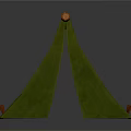 Green Canvas Tent Structure With Wooden Support Poles And Green Fabric