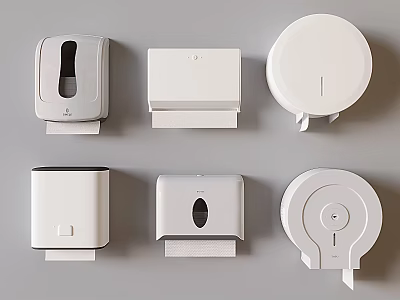 Stylish White Bathroom Accessories Including Wall Mounted Tissue Holders Soap Dispensers 3d model