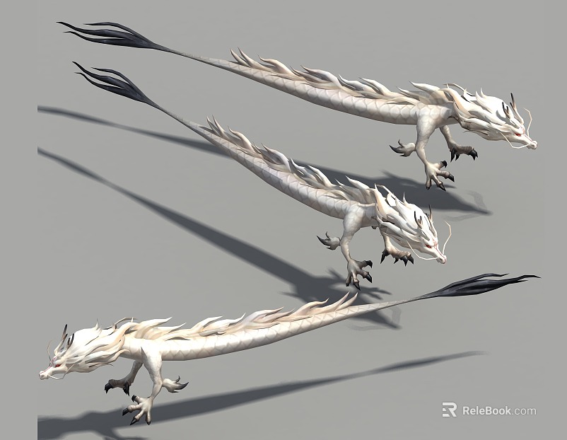 Three Shading Two White Dragon Little Flying Dragon Dragon Dragon Dragon Dragon Dragon Demon Dragon National Wind Martial Arts Fairy Wind Hand-painted Game Wind texture