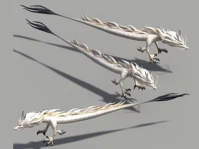Three White Mythical Dragons With Long Tails And Scaled Bodies 3D Design 3d model