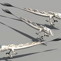 Three White Mythical Dragons With Long Tails And Scaled Bodies 3D Design