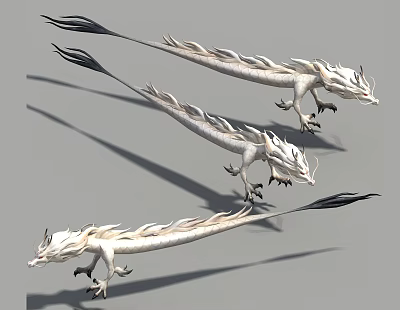 Three White Mythical Dragons With Long Tails And Scaled Bodies 3D Design 3d model