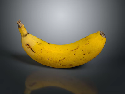Ripe Yellow Banana With Brown Spots On Smooth Reflective Surface 3d model