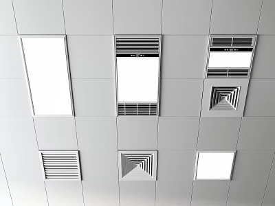 Suspended Ceiling Design With White Panels Recessed Lights And Air Vents 3d model