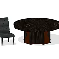 Round Wooden Dining Table Set With Dark Gray Button Tufted Chair 3d model