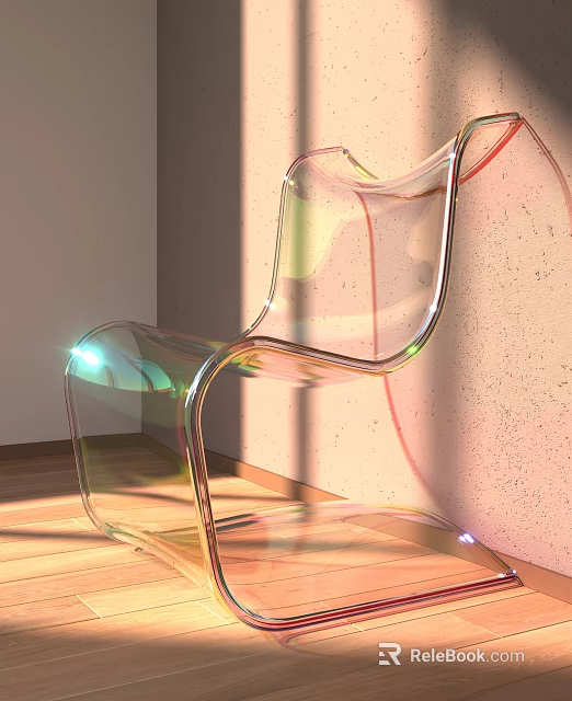 Modern Transparent Acrylic Single Chair With Curved Lines And Colorful Light Reflections 3d model 