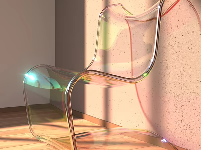 Modern Transparent Acrylic Single Chair With Curved Lines And Colorful Light Reflections 3d model