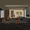 Middle Ancient Living Room Combination Sofa Coffee Table Carpet Single Sofa 3d model