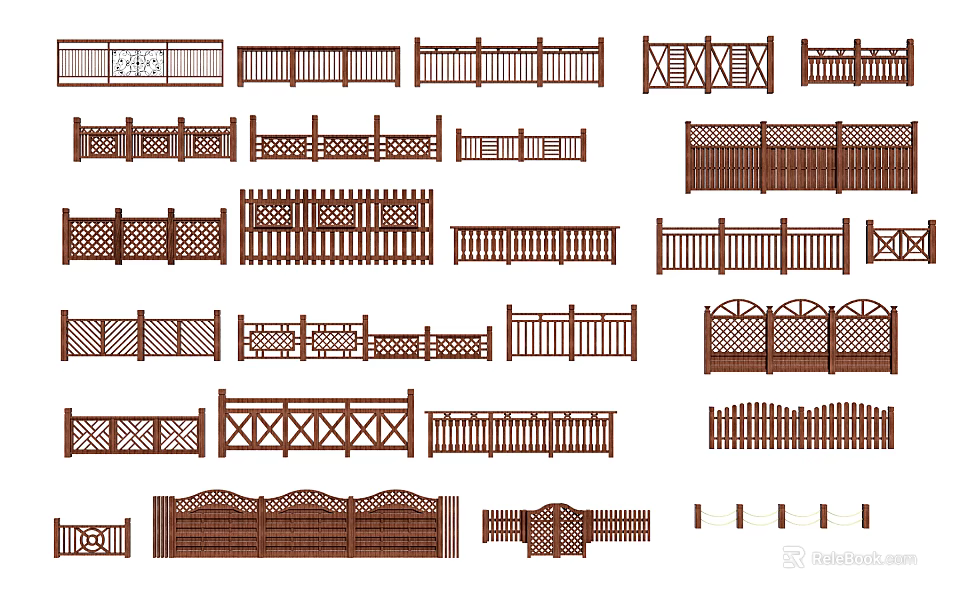 Various Fence Styles With Decorative Patterns For Garden And Home 3d model