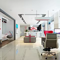 ICBC Bank Interior With Digital Screens Showing Information Service Counter ATM Machine And Seating