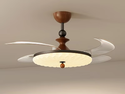 Modern Elegant Wooden Chandelier With Circular White Patterned Shade And Leaf Decorations 3d model