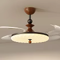 Modern Elegant Wooden Chandelier With Circular White Patterned Shade And Leaf Decorations