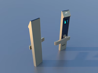 Two Door Handles One White Regular And One Smart With Blue Light And Fingerprint Scanner 3d model