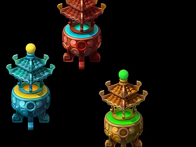 Colorful Decorative Tower Shaped Ornaments With Multi Layer Structure And Colored Tops 3d model